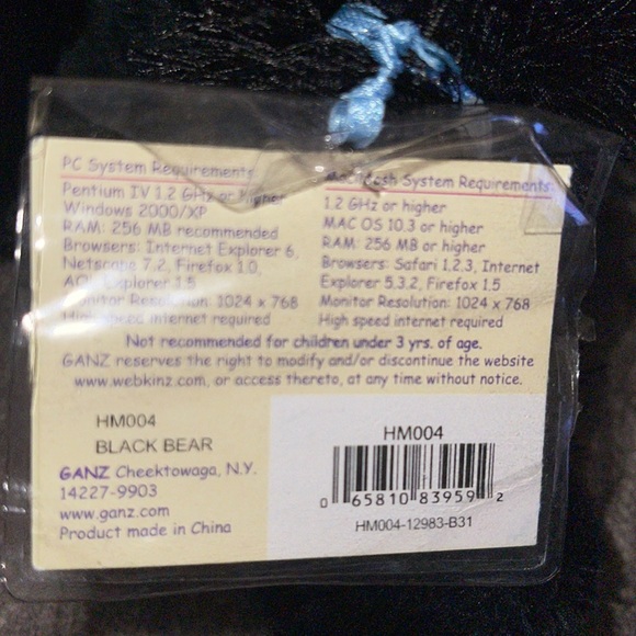 WEBKINZ Ganz BLACK BEAR HM004 w/hang & but Tag No Code plush stuffed animal - Picture 12 of 15